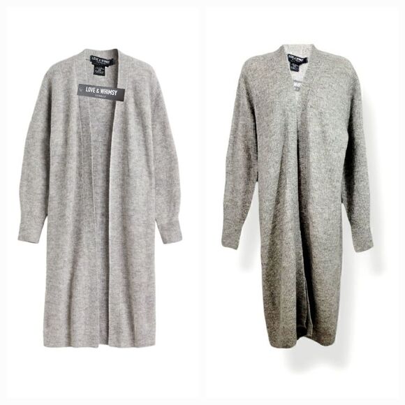 NEW Love & Whimsy Rib Knit Open Front Wool Blend Cardigan Duster in Gray Size XS - Picture 1 of 10